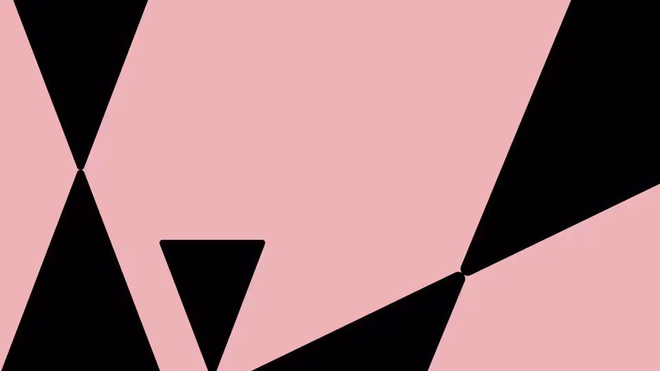 An abstract geometric composition featuring black triangles and polygons on a pale pink background.
