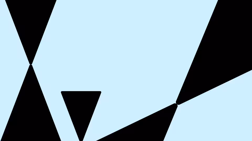 An abstract geometric composition featuring black triangles and polygons on a blue pink background.