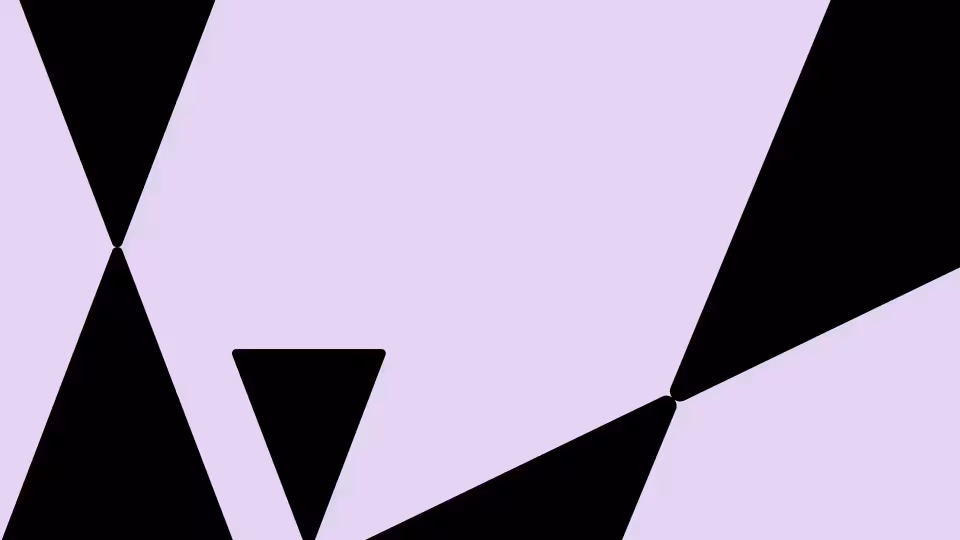 An abstract geometric composition featuring black triangles and polygons on a pale purple background.